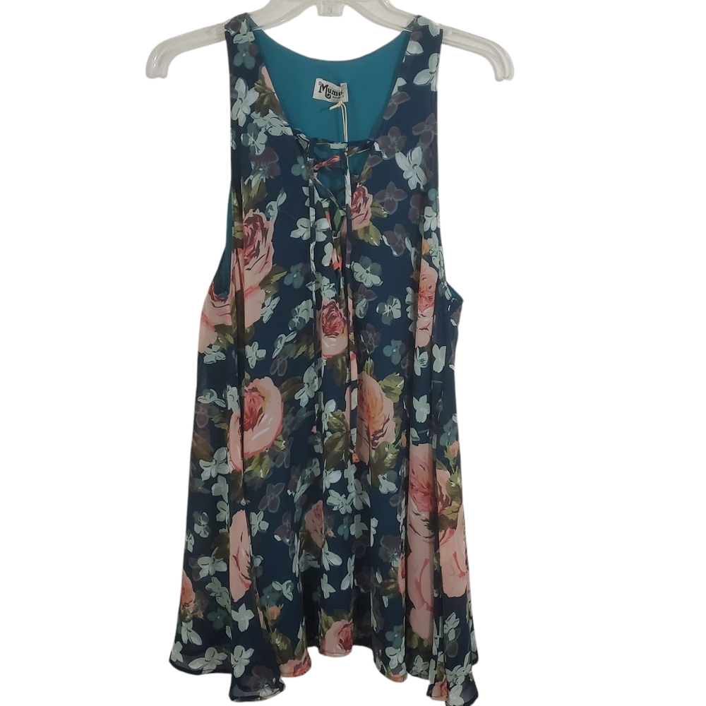 NWT Show Me Your MuMu Rancho Mirage Lace-Up Mini Dress Fall In Love Floral  Boho